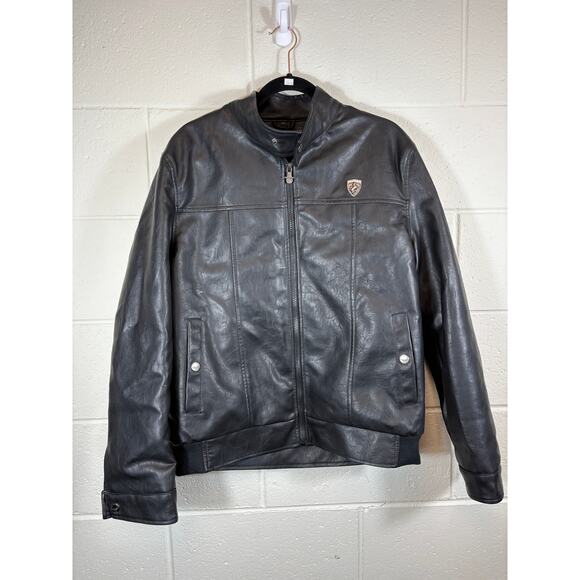 AC Luxury Collection Leather Biker Jacket Mens Medium Black Moto Full Zip Up - Picture 1 of 7
